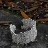 Three-Leaf Embroidered Lace Hollow Silver Flower Wide Bracelet Adjustable