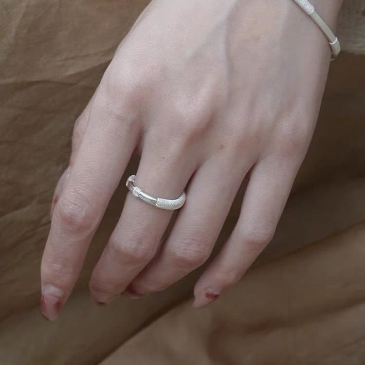 String Flower Filigree Sterling Silver Ring Pure Hand-Woven New Chinese Style Simple
