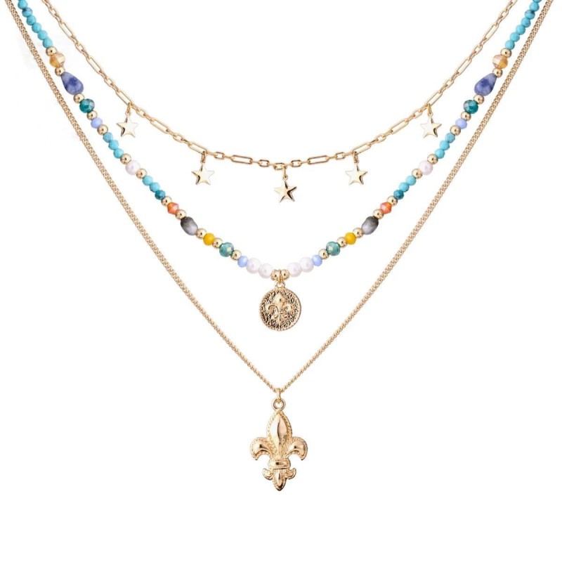 Western Necklace Beaded Colorful Set Necklace Stacking Pendant Clavicle Chain